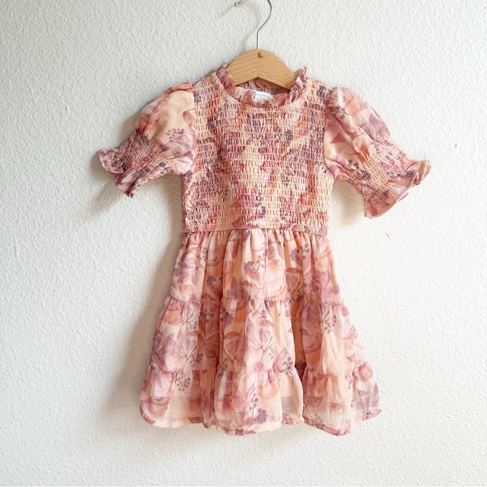 Ivy City Floral Blush Smoked Tiered Dress Baby Girl Size 12-18 Months
